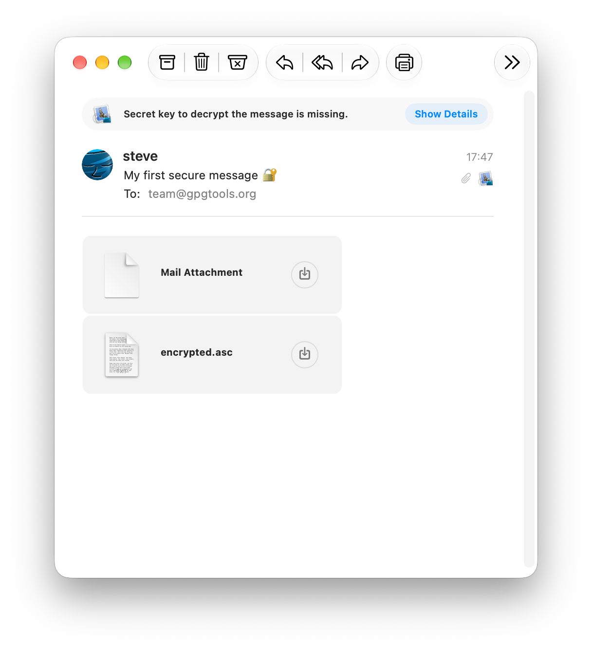 GPG Mail displays a missing secret key error on macOS Golden Gate